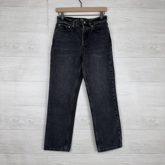 BDG Jeans Women Size 26 Relaxed Straight Mid Rise Denim Washed Black Button Fly - Picture 1 of 15